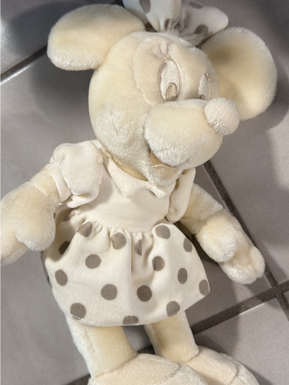 Disney Cream and Gray Polka Dot Minnie Mouse Plush